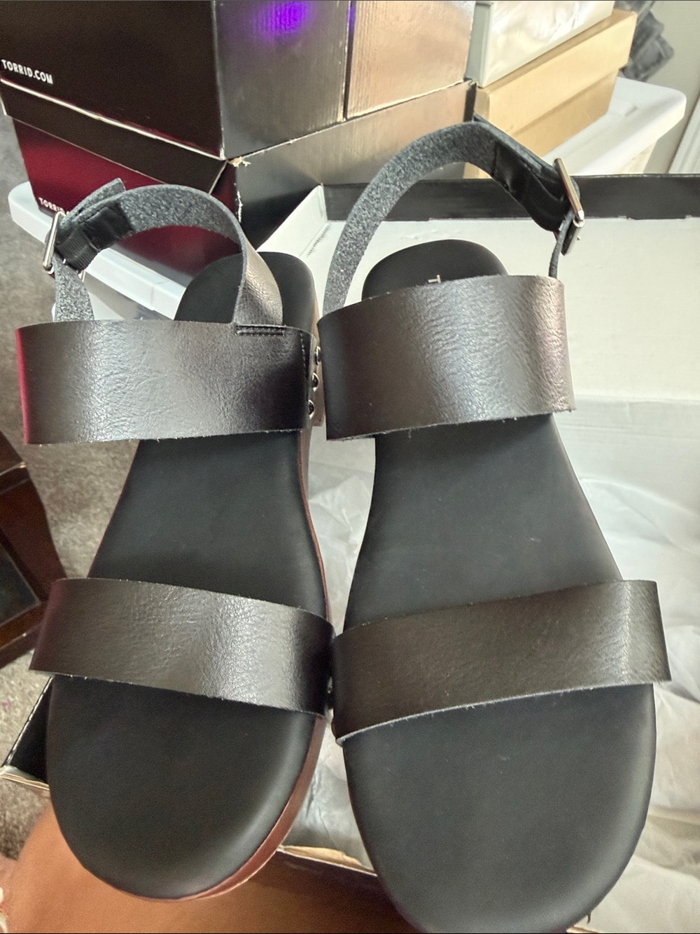 torrid Black Two-Strap Buckle Sandals